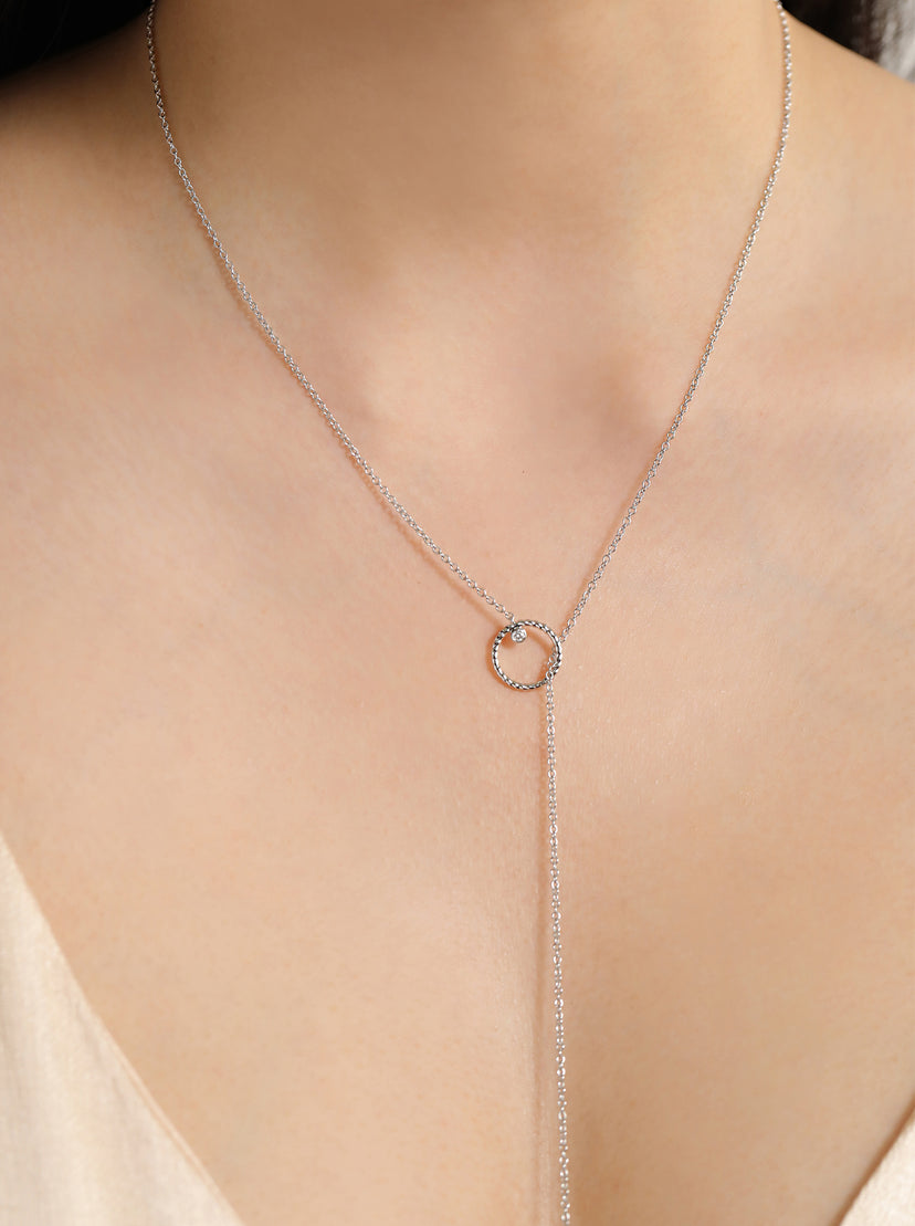 Open Circle Diamond & Bar Lariat Necklace / 9K and 18K Solid Gold – NYRELLE